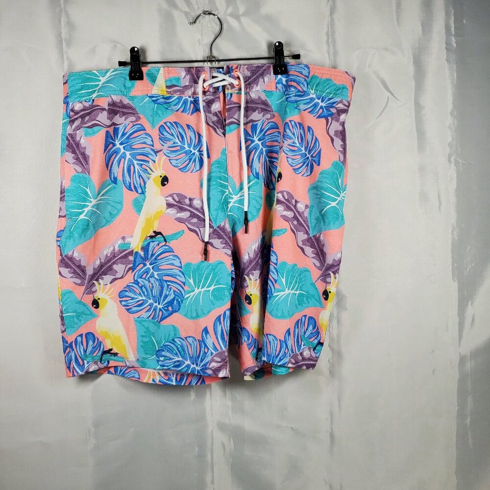 NO Boundaries Board Shorts Parrot Tropical Theme 3 Pockets Swim Trunk Men Sz 36